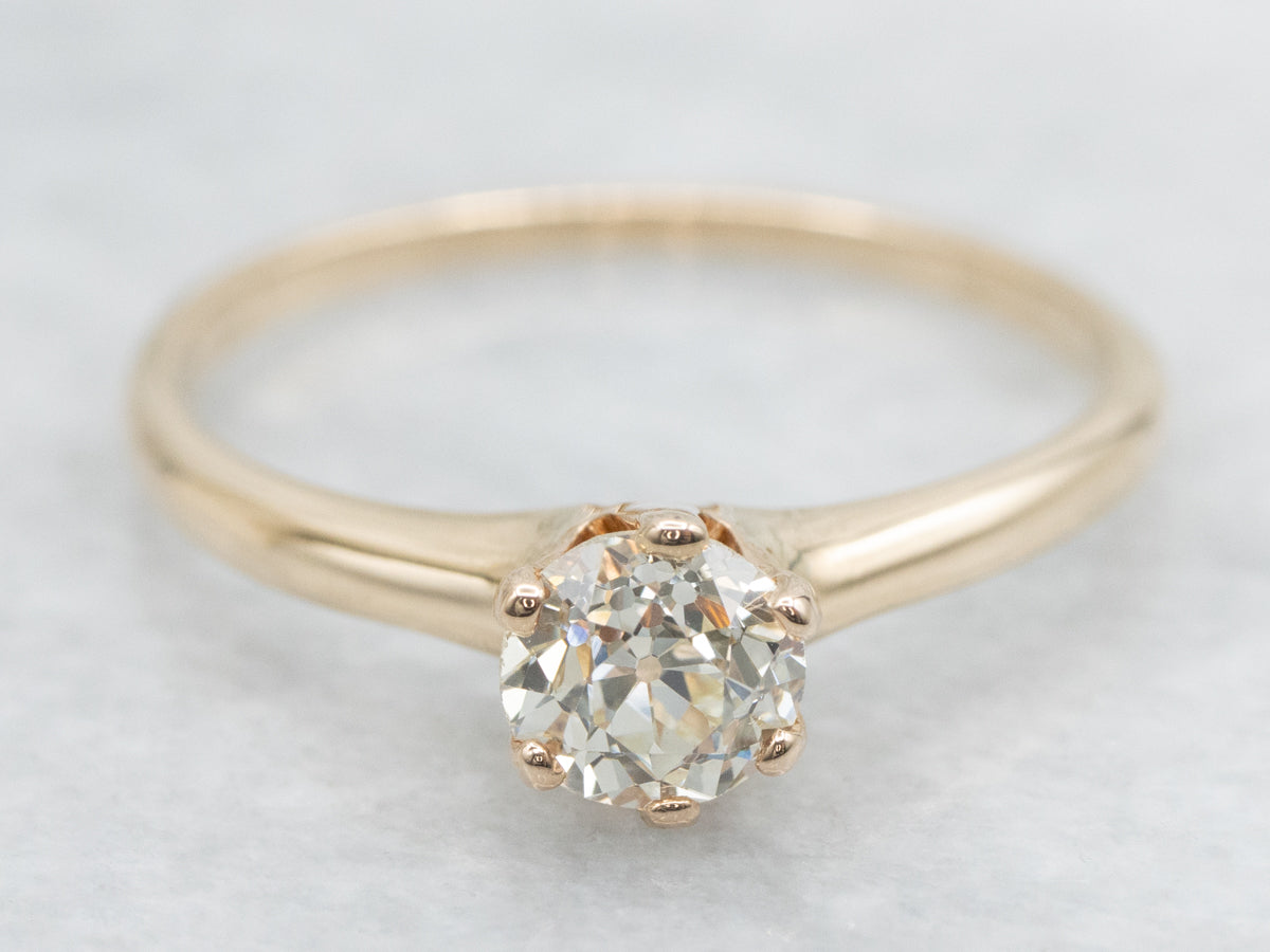 Old Mine Cut Diamond Solitaire Engagement Ring