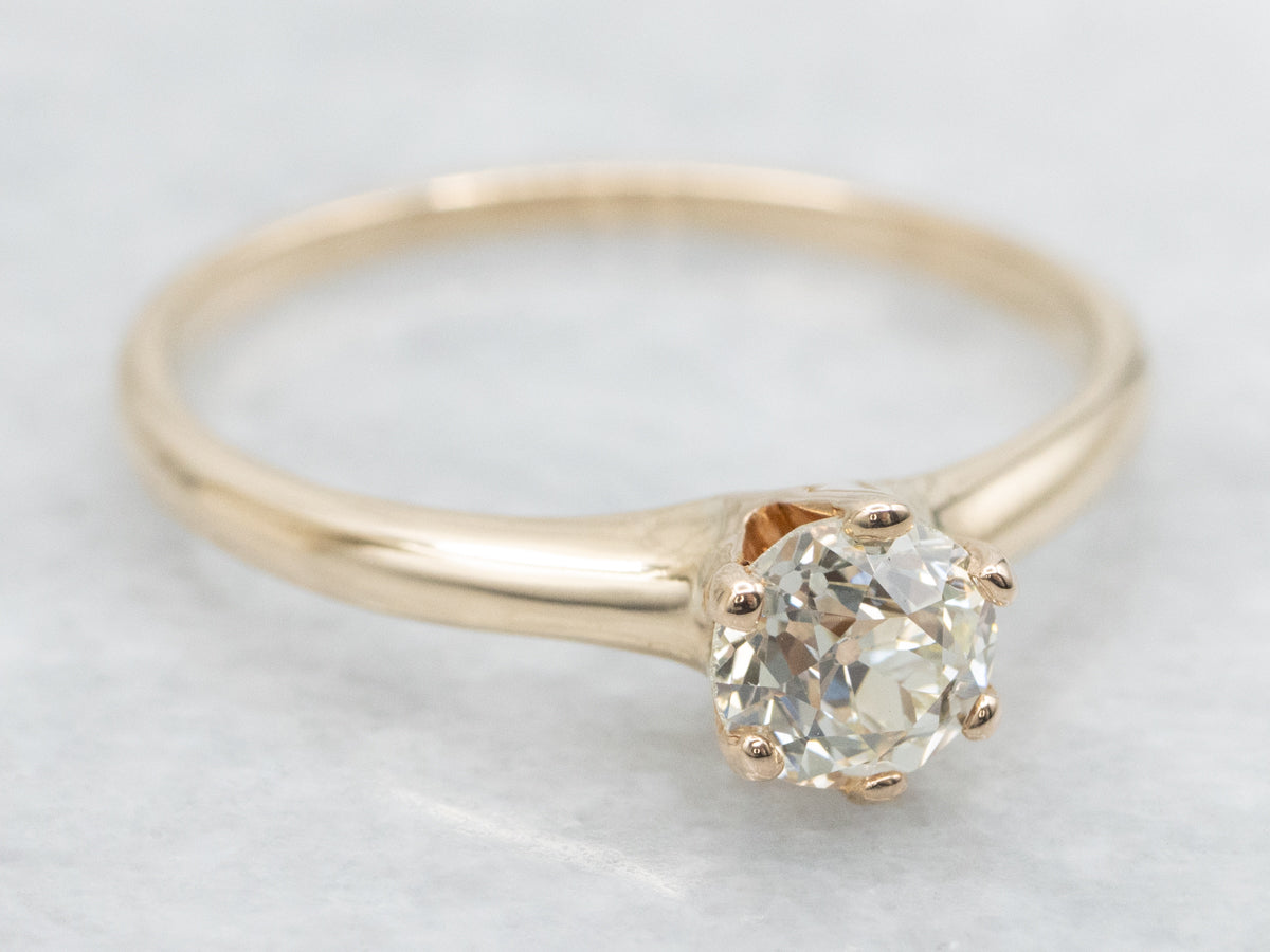 Old Mine Cut Diamond Solitaire Engagement Ring