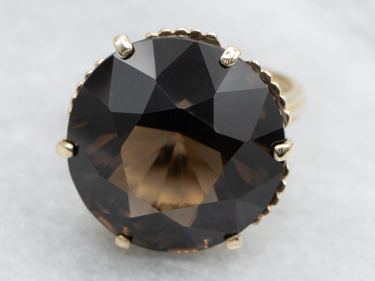 Smokey Quartz Solitaire Gold Cocktail Ring