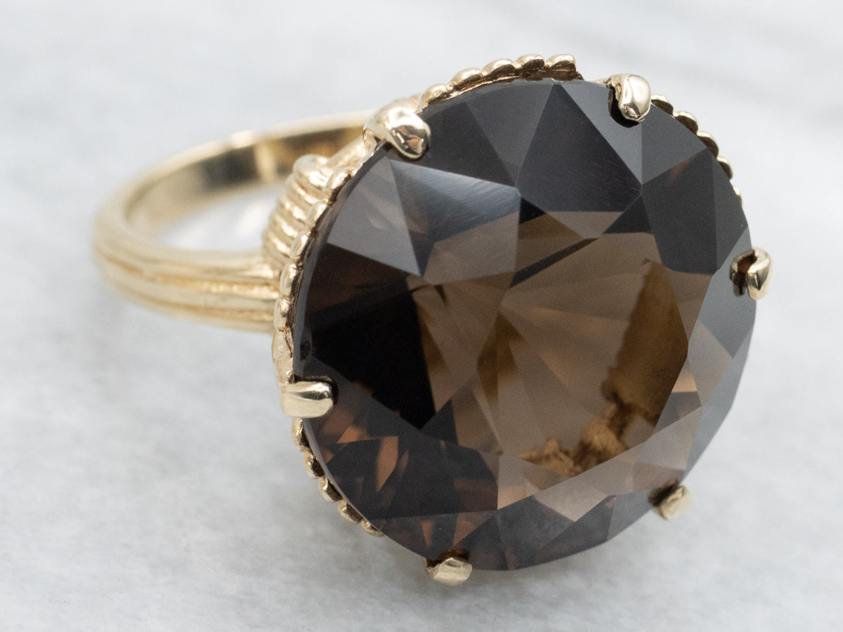 Smokey Quartz Solitaire Gold Cocktail Ring