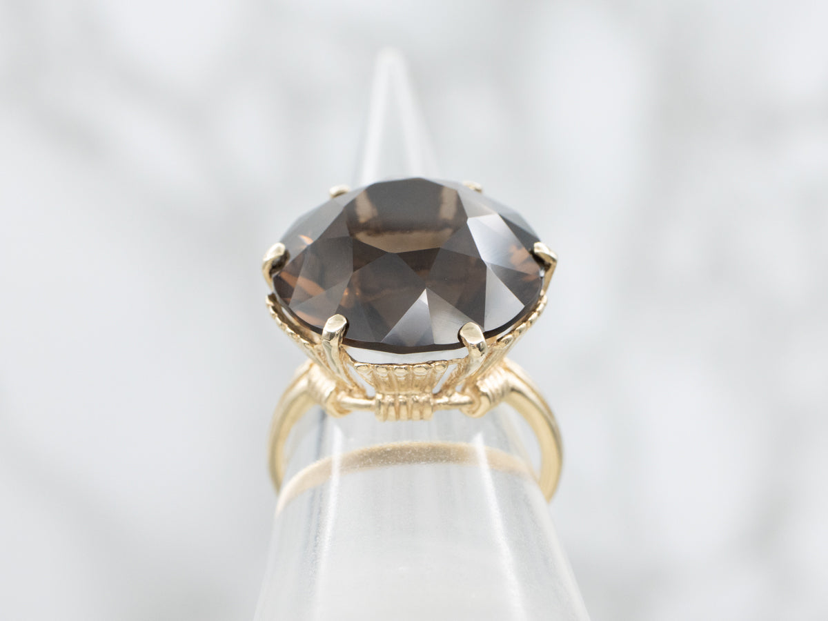 Smokey Quartz Solitaire Gold Cocktail Ring
