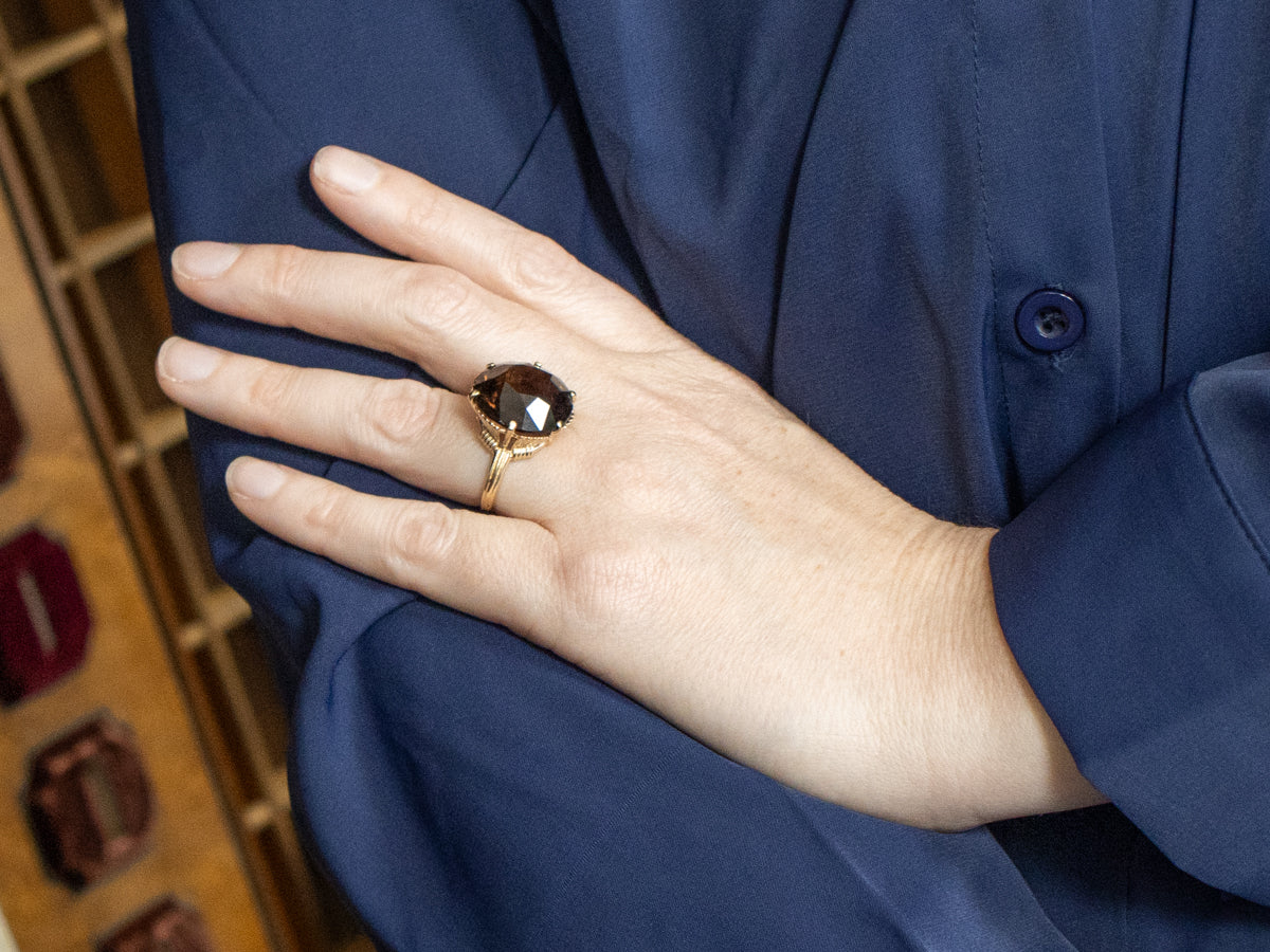 Smokey Quartz Solitaire Gold Cocktail Ring