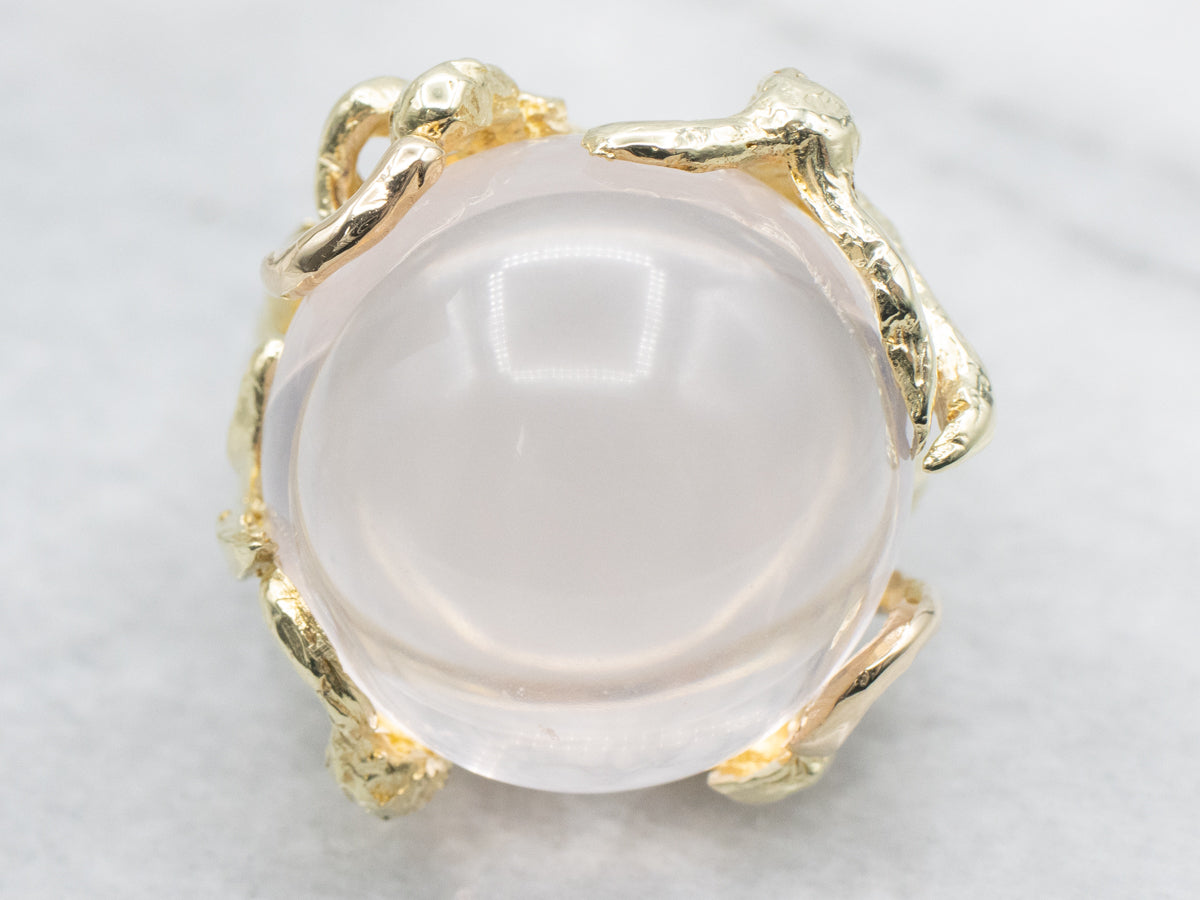 Rose Quartz and Gold Structural Setting Cocktail Ring
