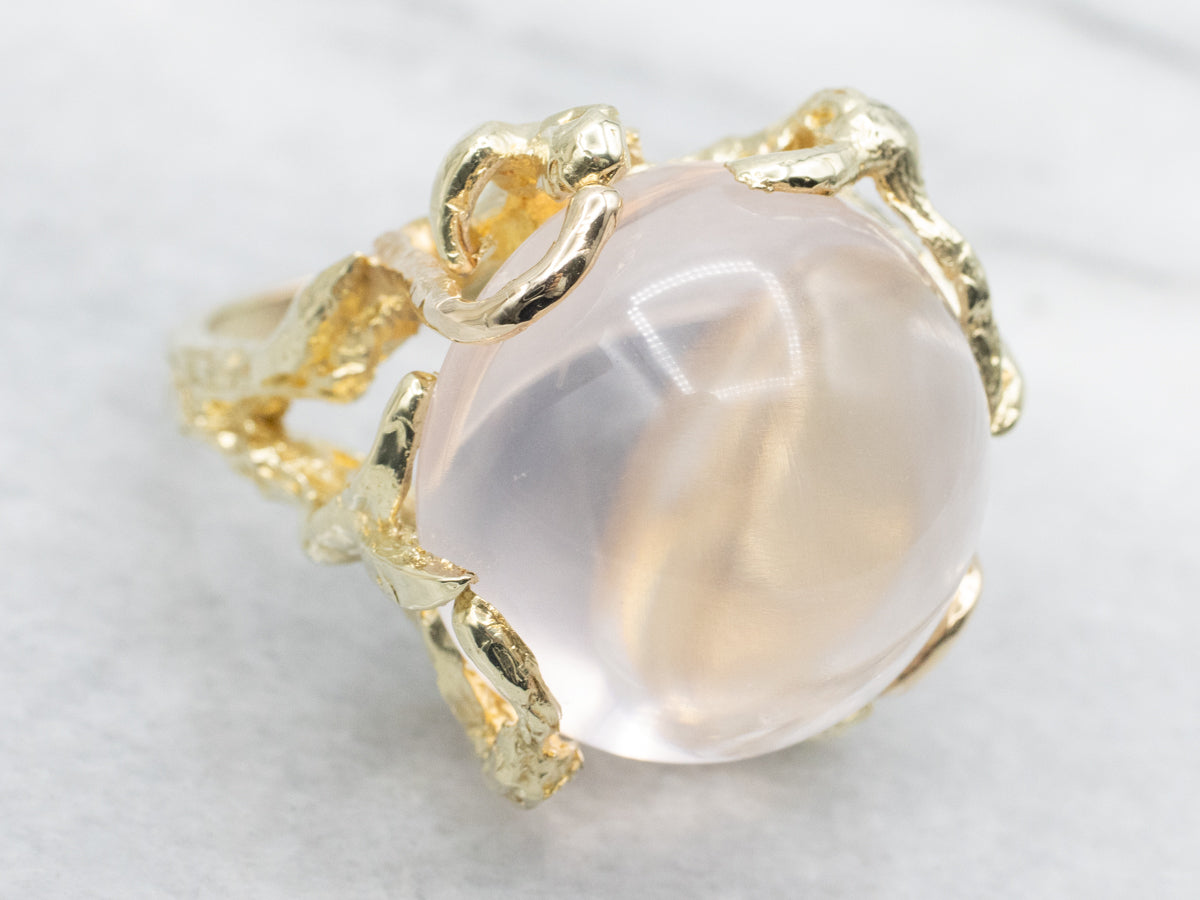 Rose Quartz and Gold Structural Setting Cocktail Ring