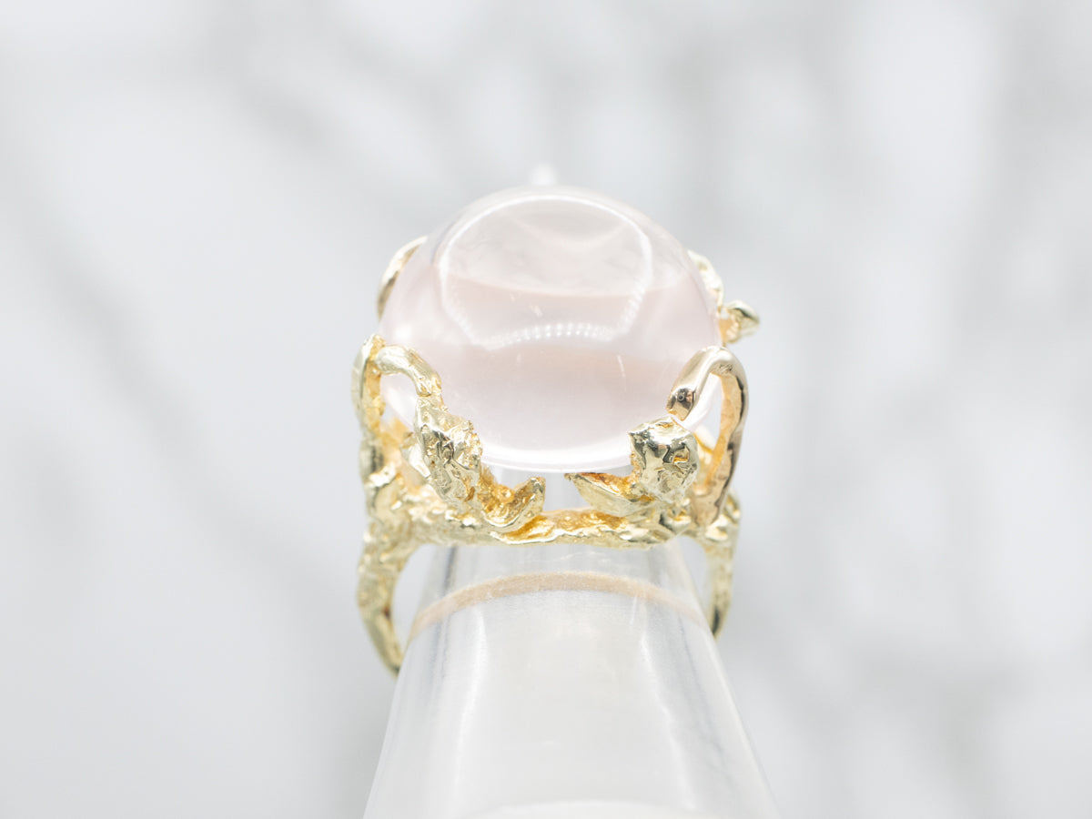 Rose Quartz and Gold Structural Setting Cocktail Ring