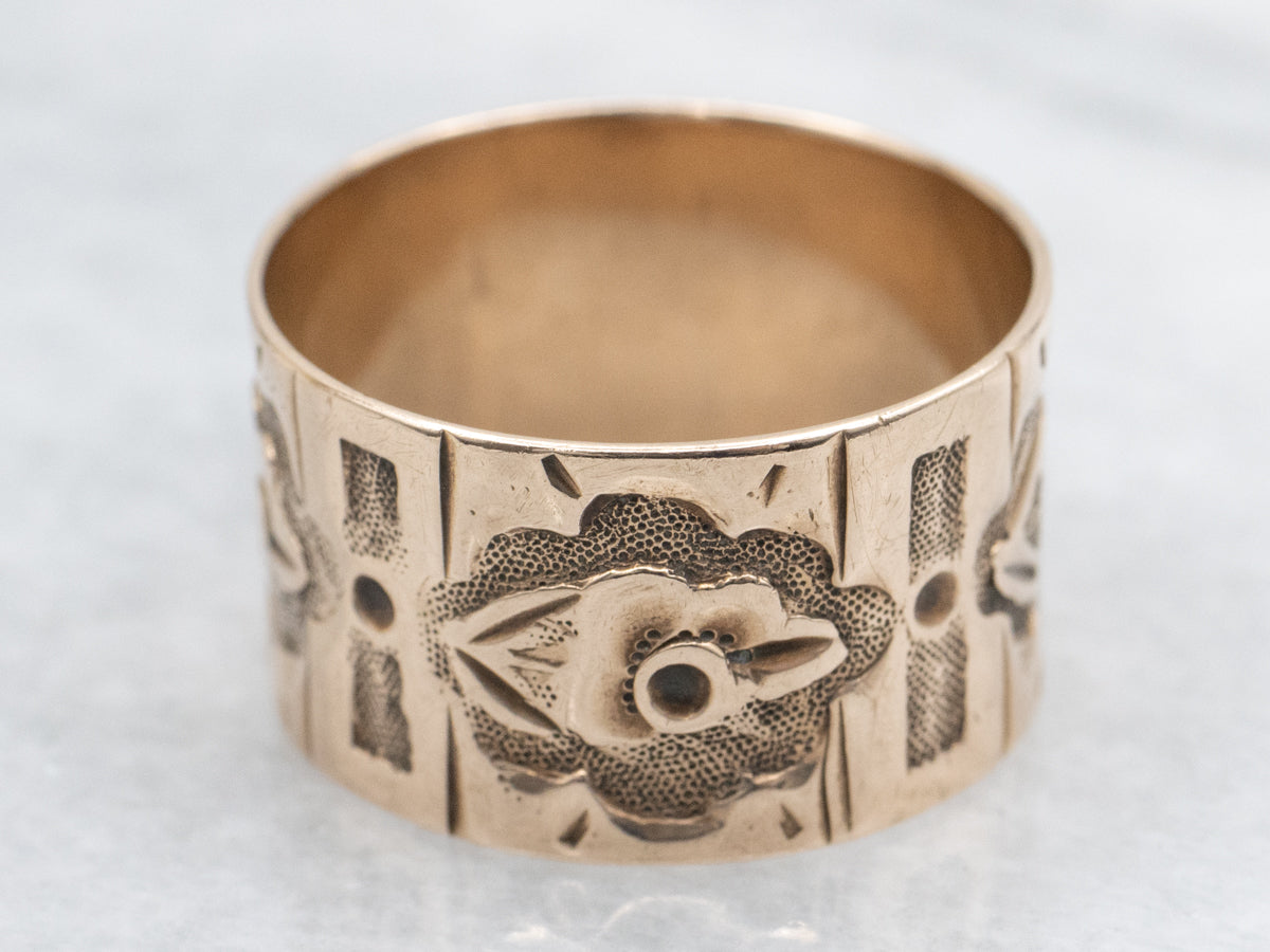 Antique Rose Gold Wide Floral Patterned Cigar Band