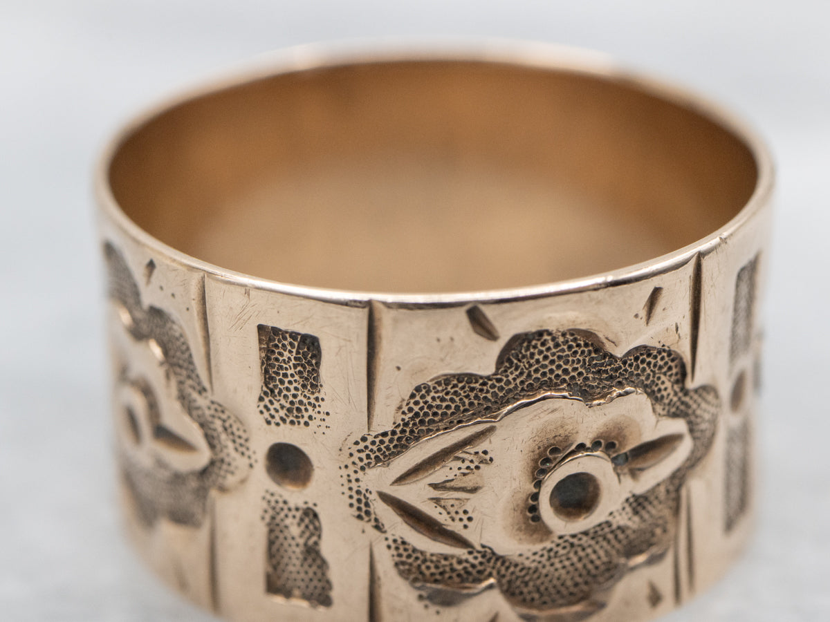 Antique Rose Gold Wide Floral Patterned Cigar Band