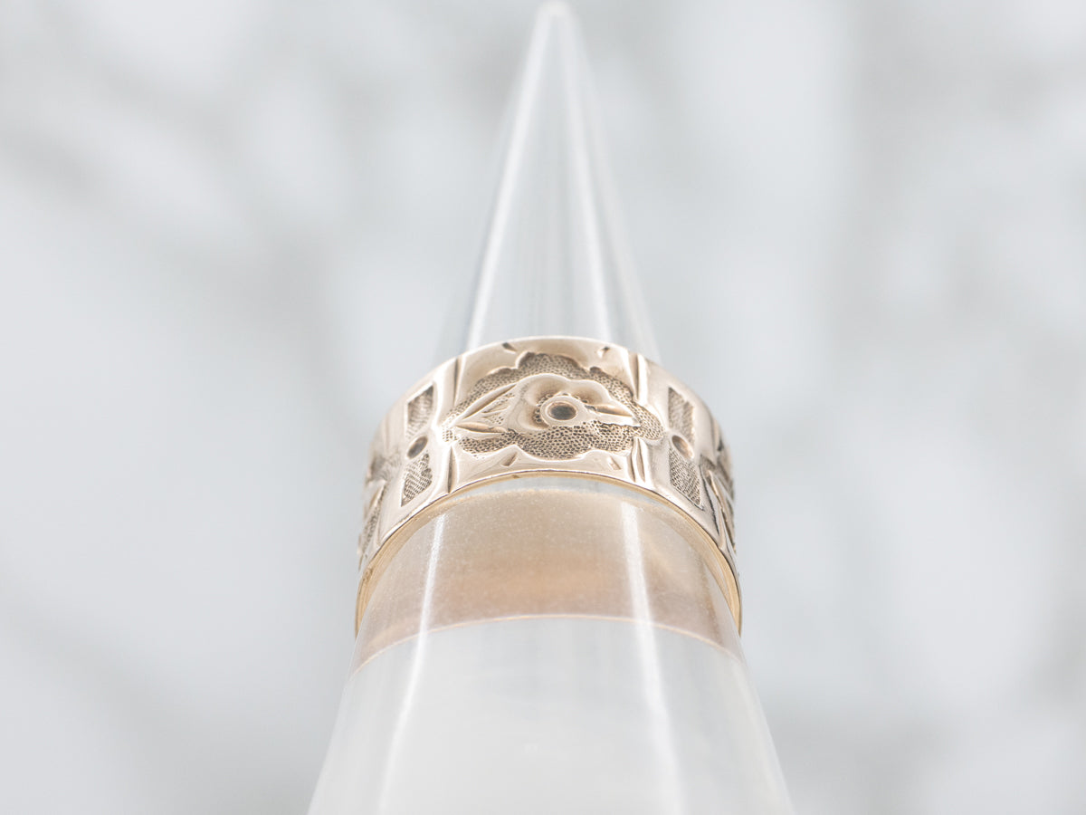 Antique Rose Gold Wide Floral Patterned Cigar Band