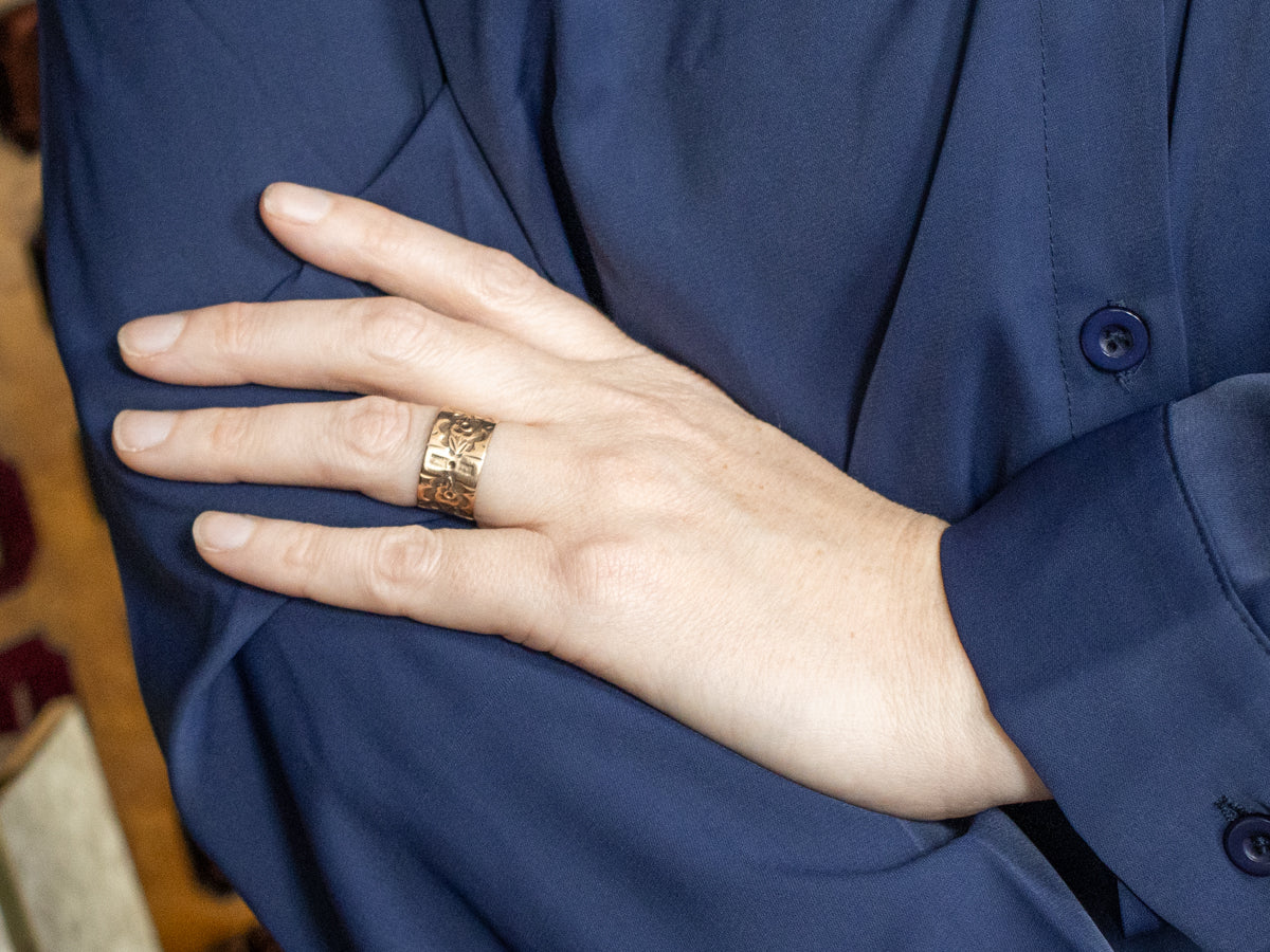 Antique Rose Gold Wide Floral Patterned Cigar Band
