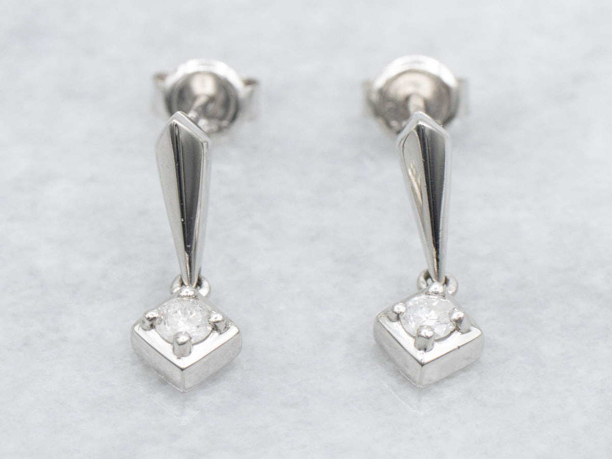 Platinum Diamond Bar Drop Earrings
