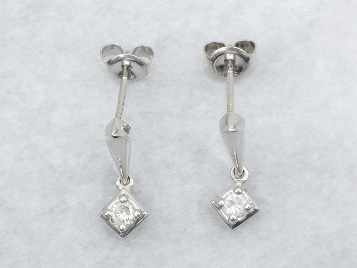 Platinum Diamond Bar Drop Earrings