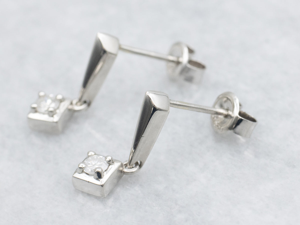 Platinum Diamond Bar Drop Earrings