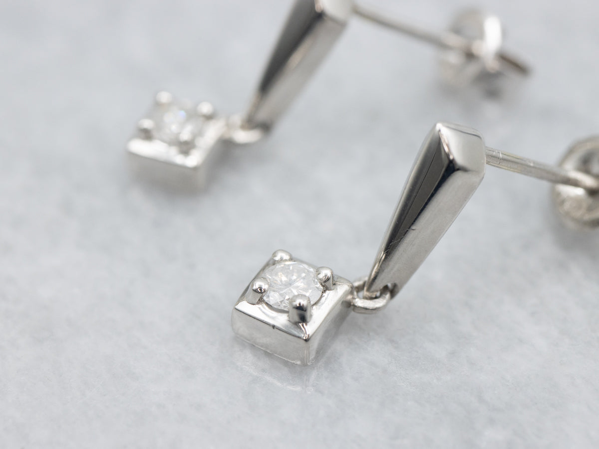 Platinum Diamond Bar Drop Earrings
