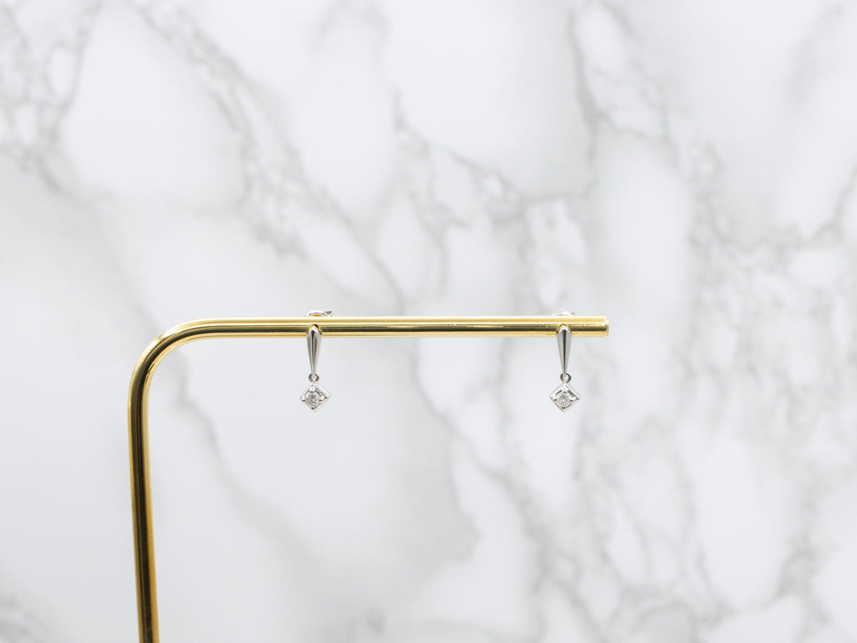 Platinum Diamond Bar Drop Earrings