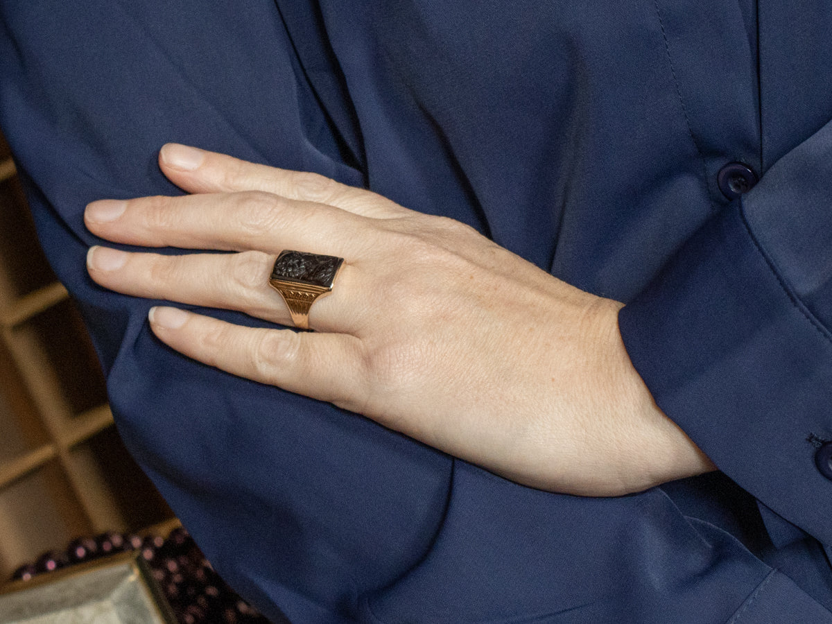 Antique Rose Gold Onyx Cameo Ring
