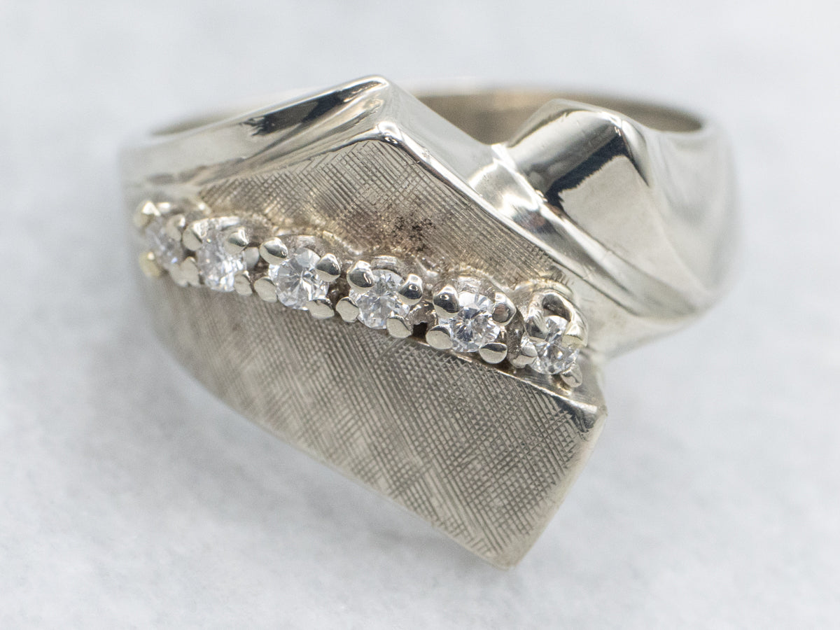 Vintage Textured Gold and Diamond Bypass Ring