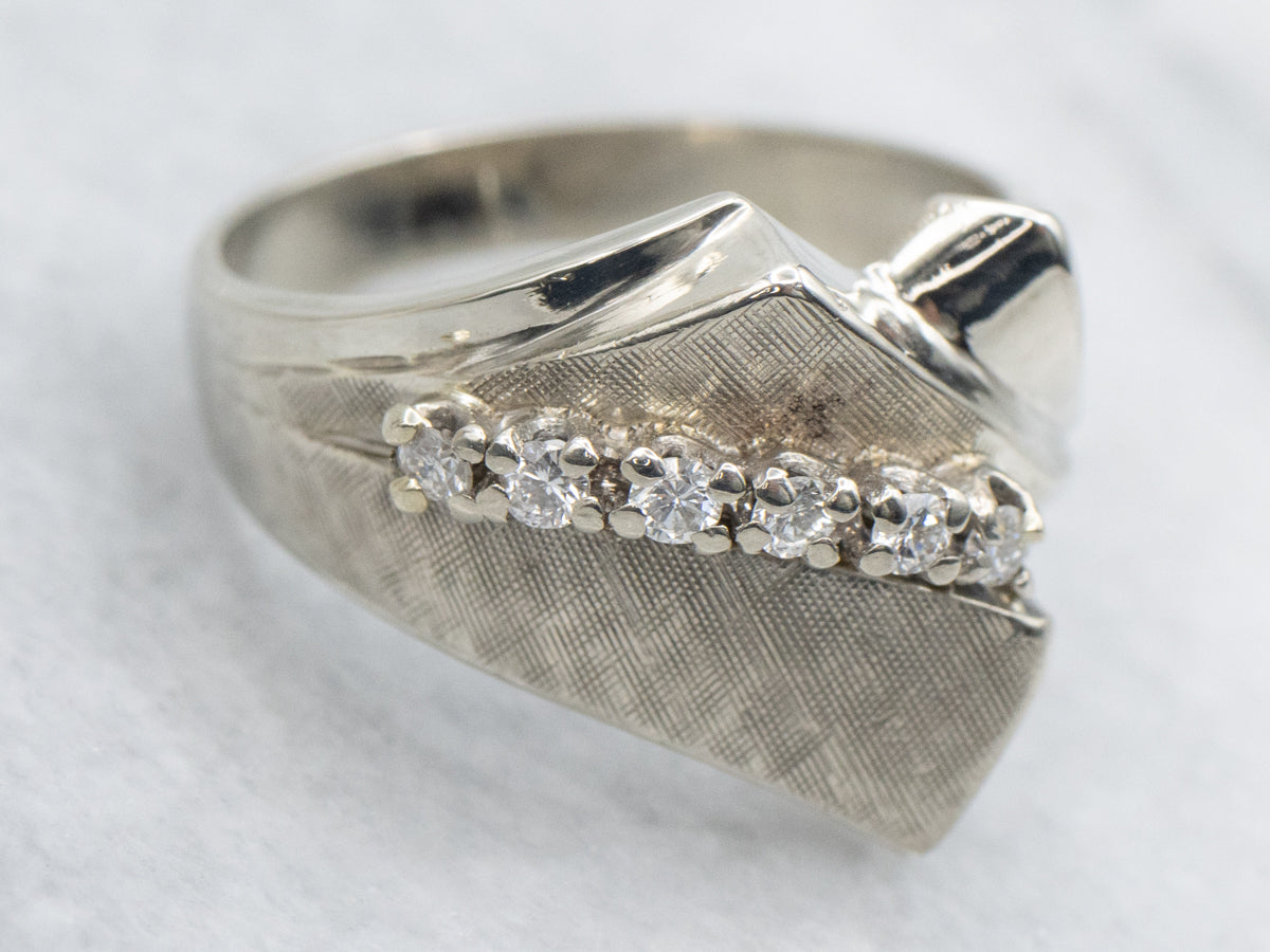 Vintage Textured Gold and Diamond Bypass Ring