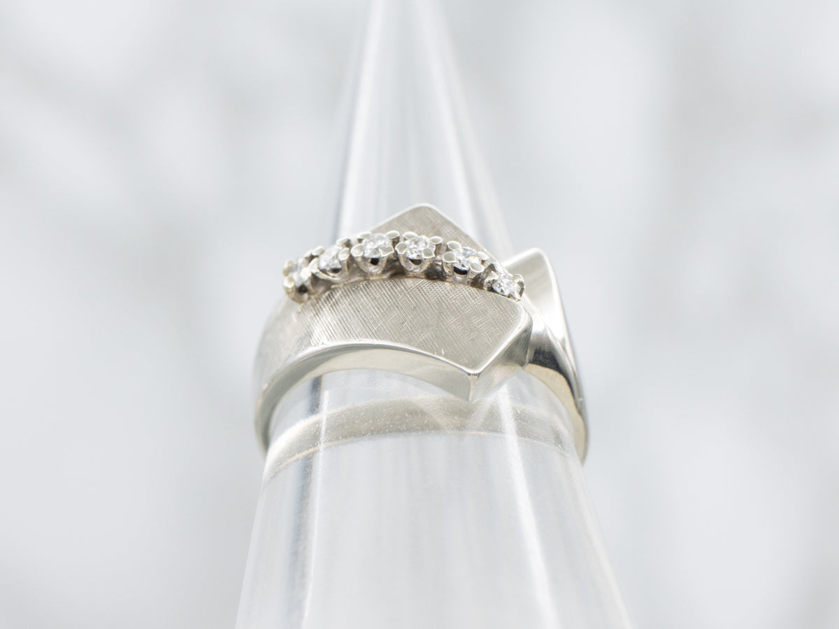 Vintage Textured Gold and Diamond Bypass Ring