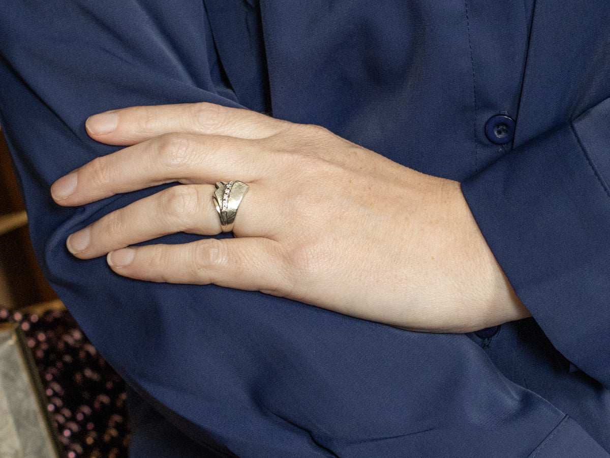 Vintage Textured Gold and Diamond Bypass Ring