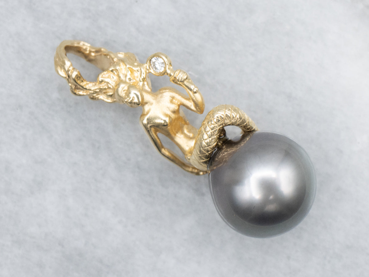 Tahitian Pearl Mermaid Pendant with Diamond Accent