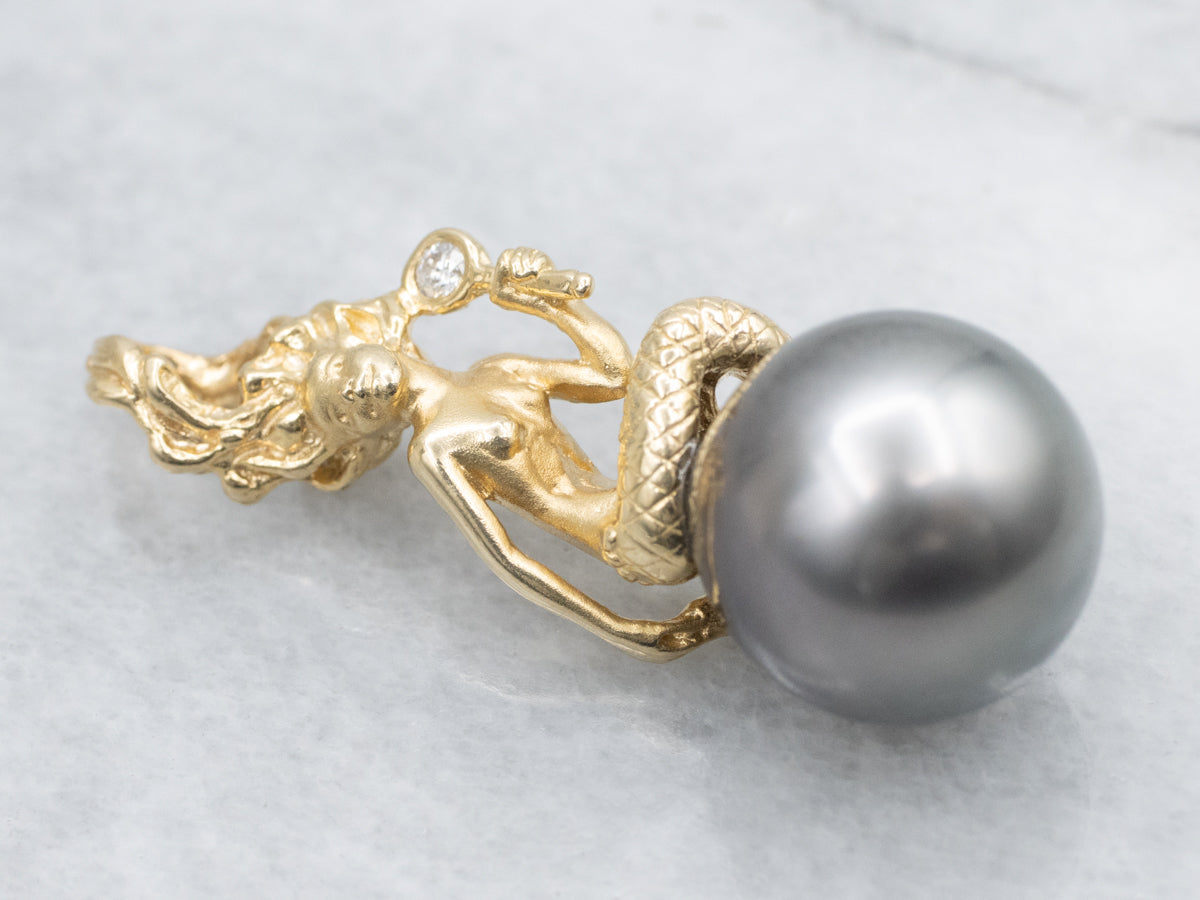 Tahitian Pearl Mermaid Pendant with Diamond Accent
