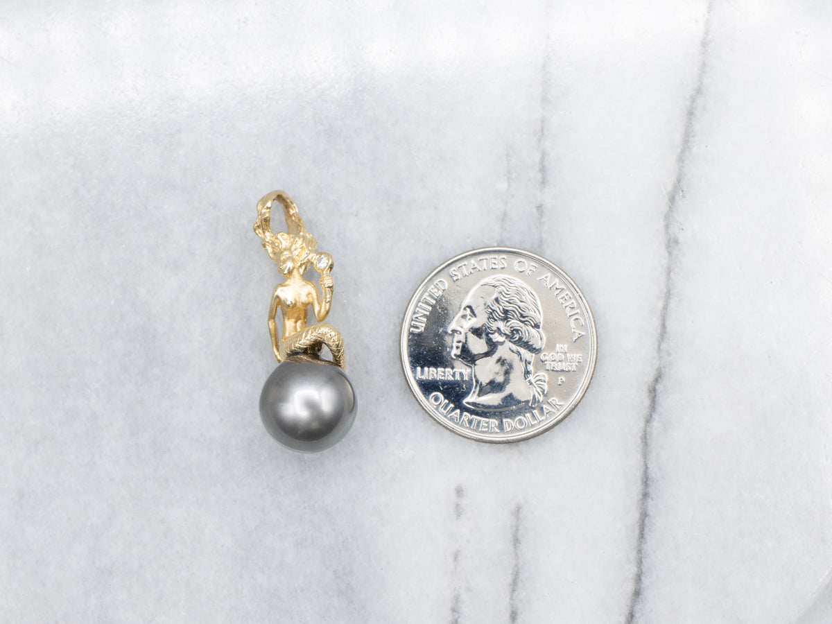 Tahitian Pearl Mermaid Pendant with Diamond Accent