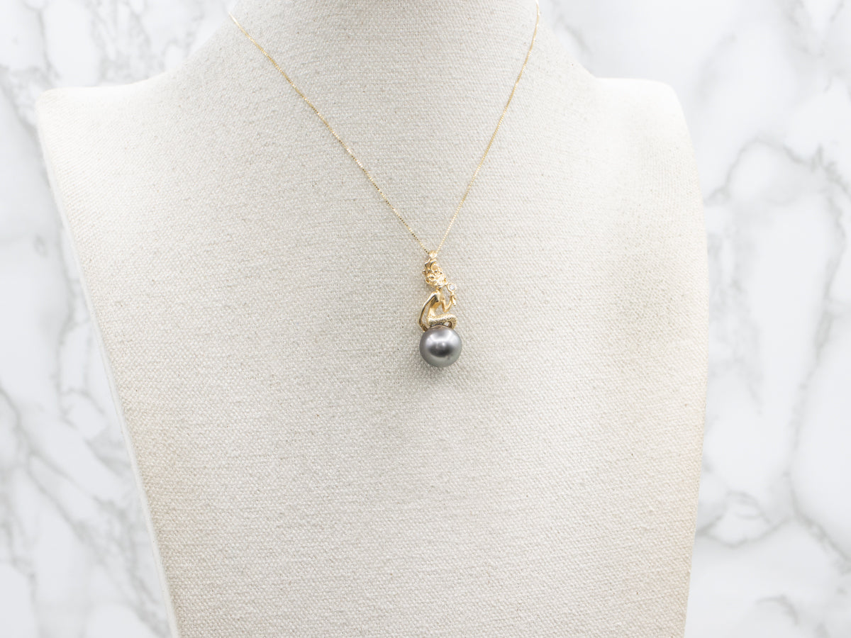 Tahitian Pearl Mermaid Pendant with Diamond Accent