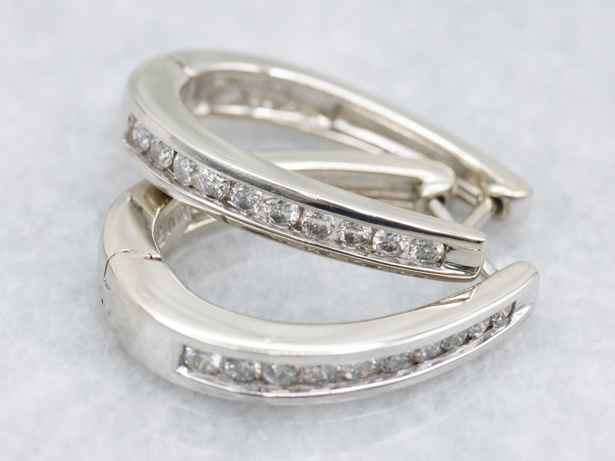 Oval Channel-Set Diamond Hoop Earrings