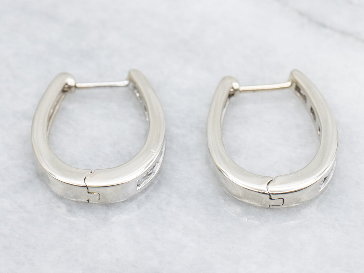 Oval Channel-Set Diamond Hoop Earrings