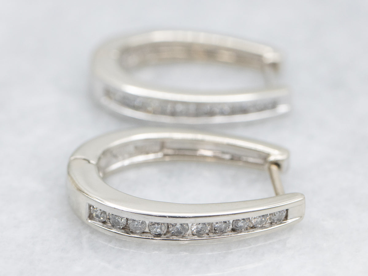 Oval Channel-Set Diamond Hoop Earrings