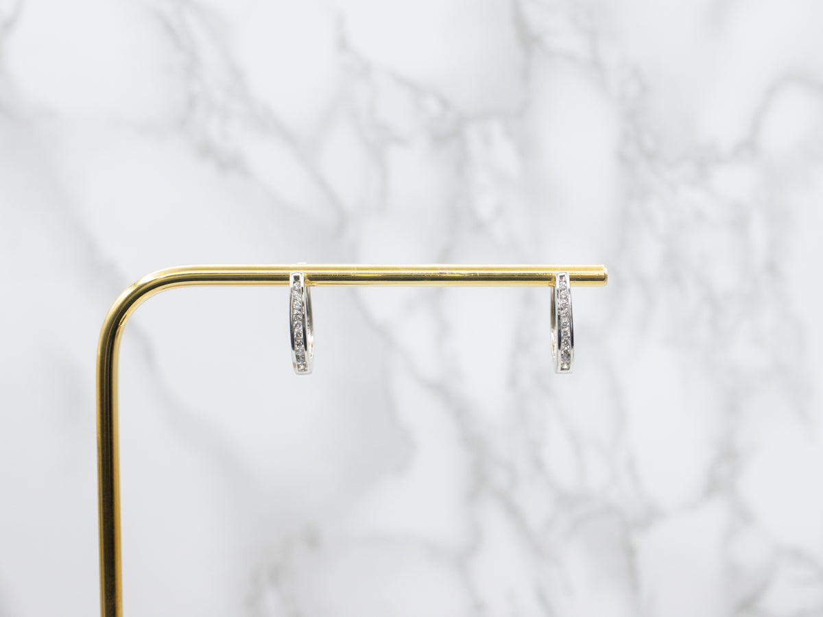 Oval Channel-Set Diamond Hoop Earrings