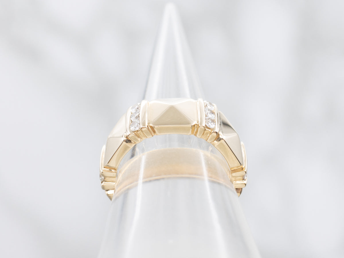 Bar-Set Diamond and Gold Pyramid Pattern Band