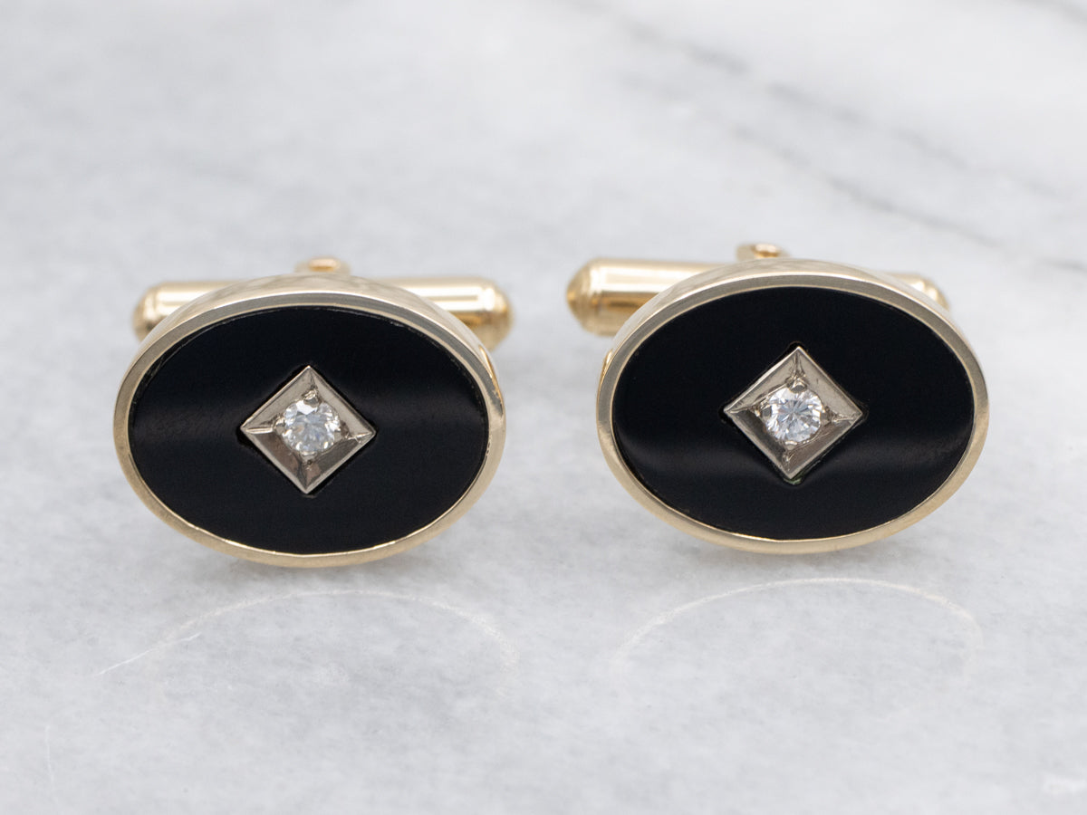 Vintage Black Onyx and Diamond Cufflinks
