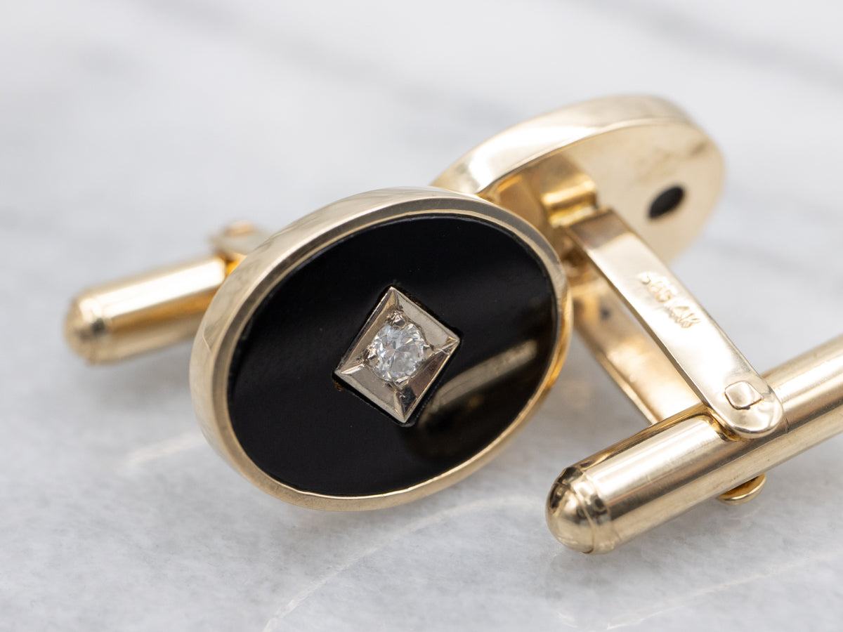 Vintage Black Onyx and Diamond Cufflinks