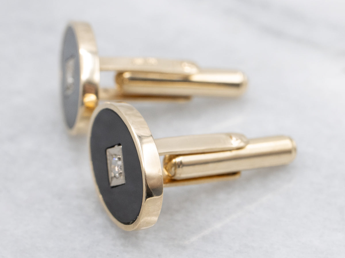 Vintage Black Onyx and Diamond Cufflinks