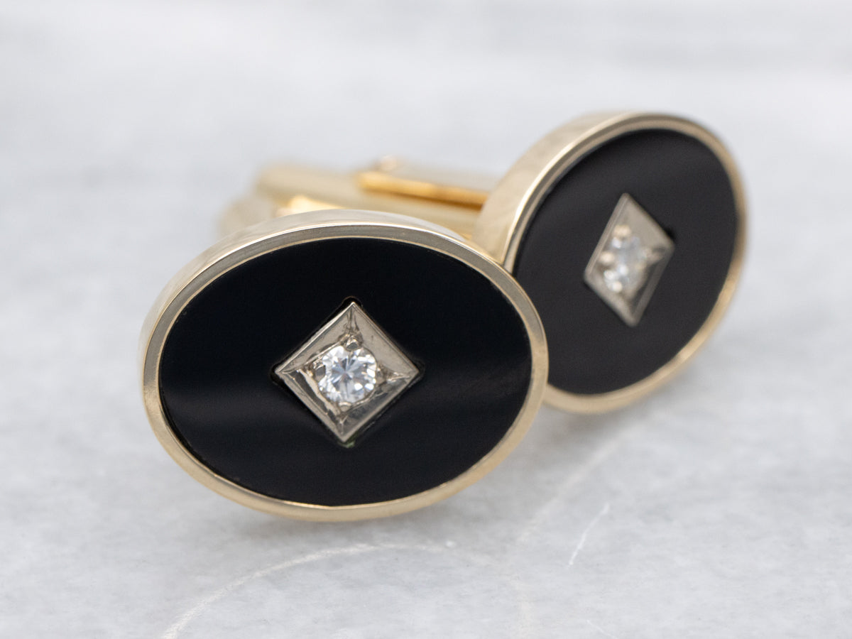 Vintage Black Onyx and Diamond Cufflinks