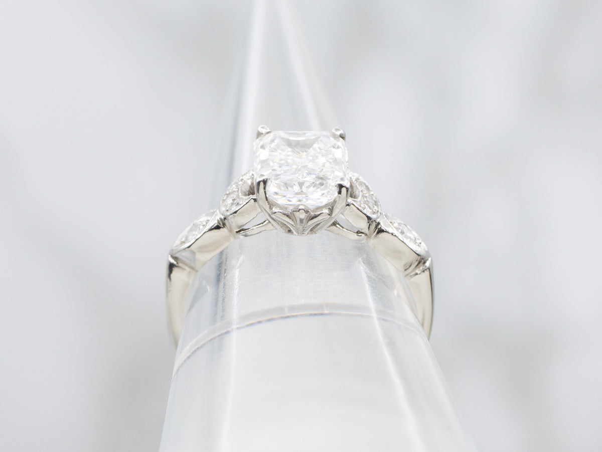 Platinum GIA Certified Emerald Cut Diamond Engagement Ring with Crescent Moon Shoulders