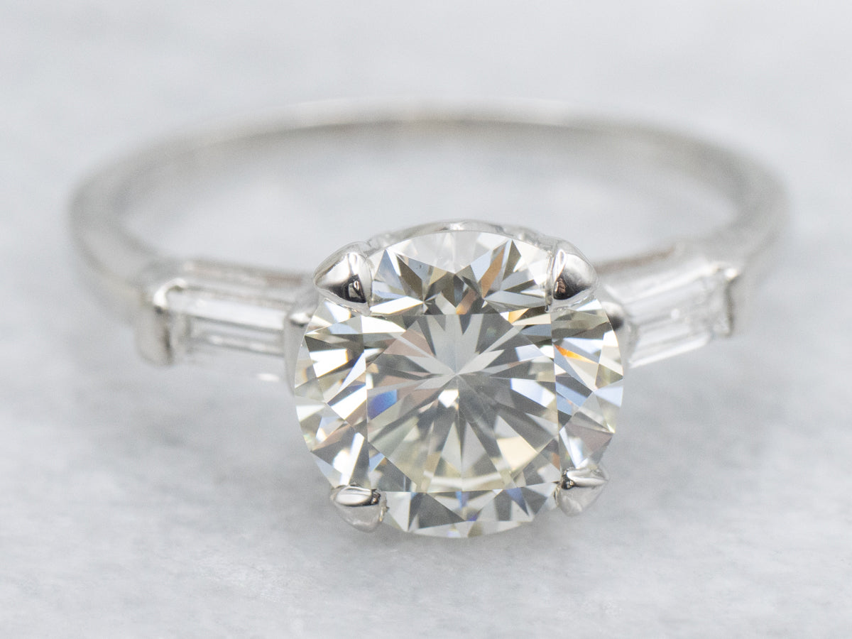 Large Retro-Era GIA Diamond and Platinum Engagement Ring