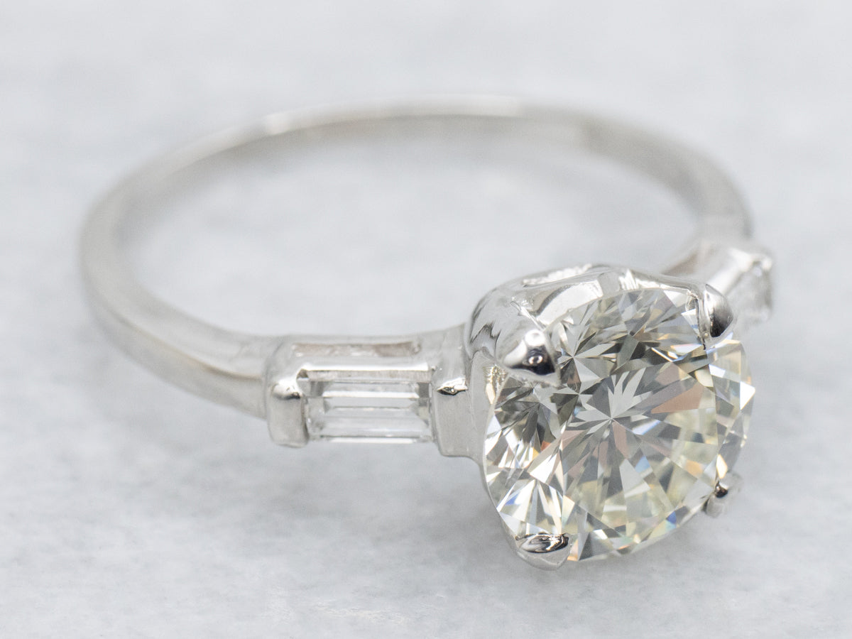 Large Retro-Era GIA Diamond and Platinum Engagement Ring