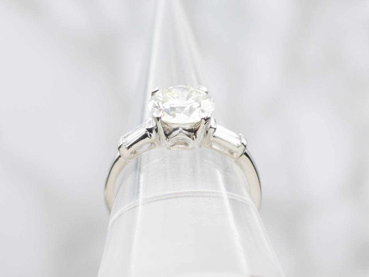 Large Retro-Era GIA Diamond and Platinum Engagement Ring