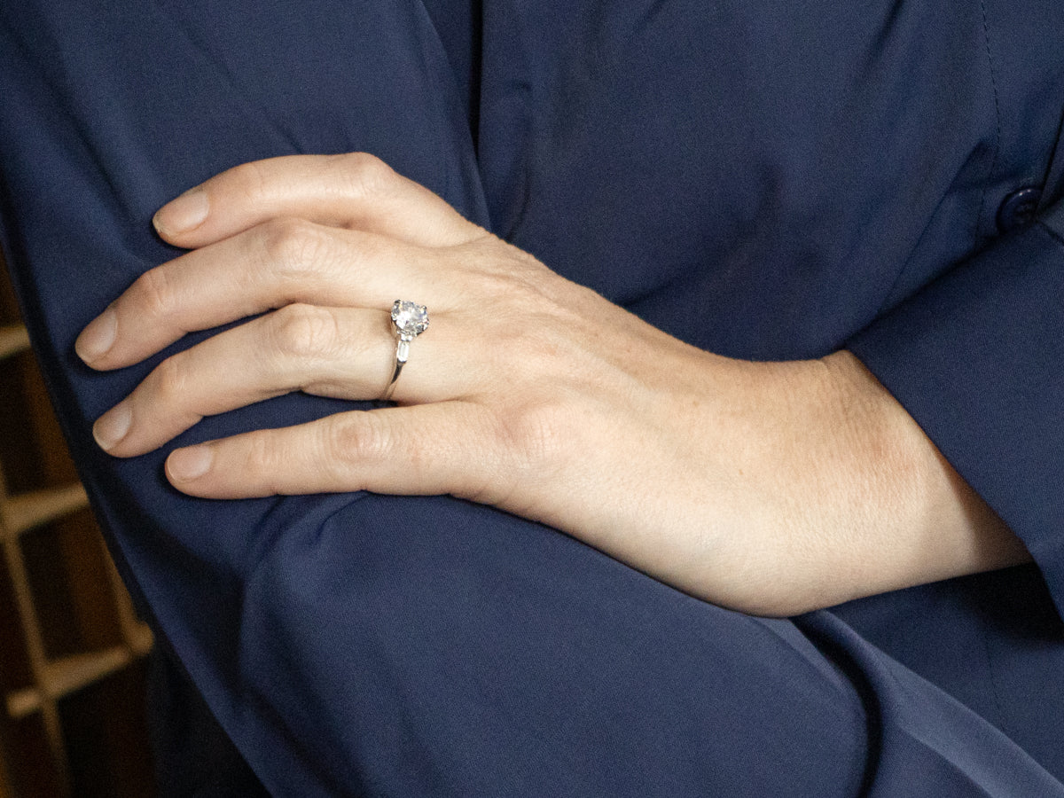 Large Retro-Era GIA Diamond and Platinum Engagement Ring