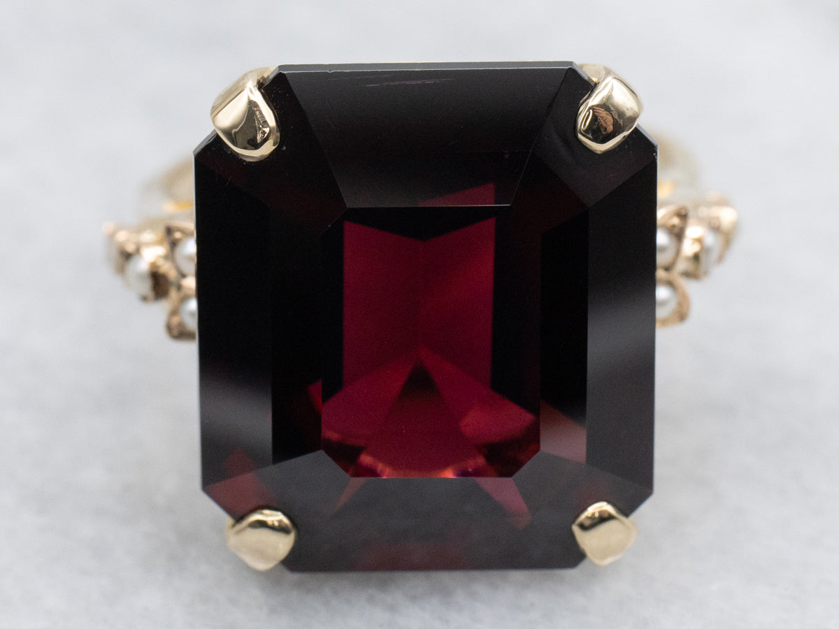 Garnet and Seed Pearl Accent Gold Cocktail Ring
