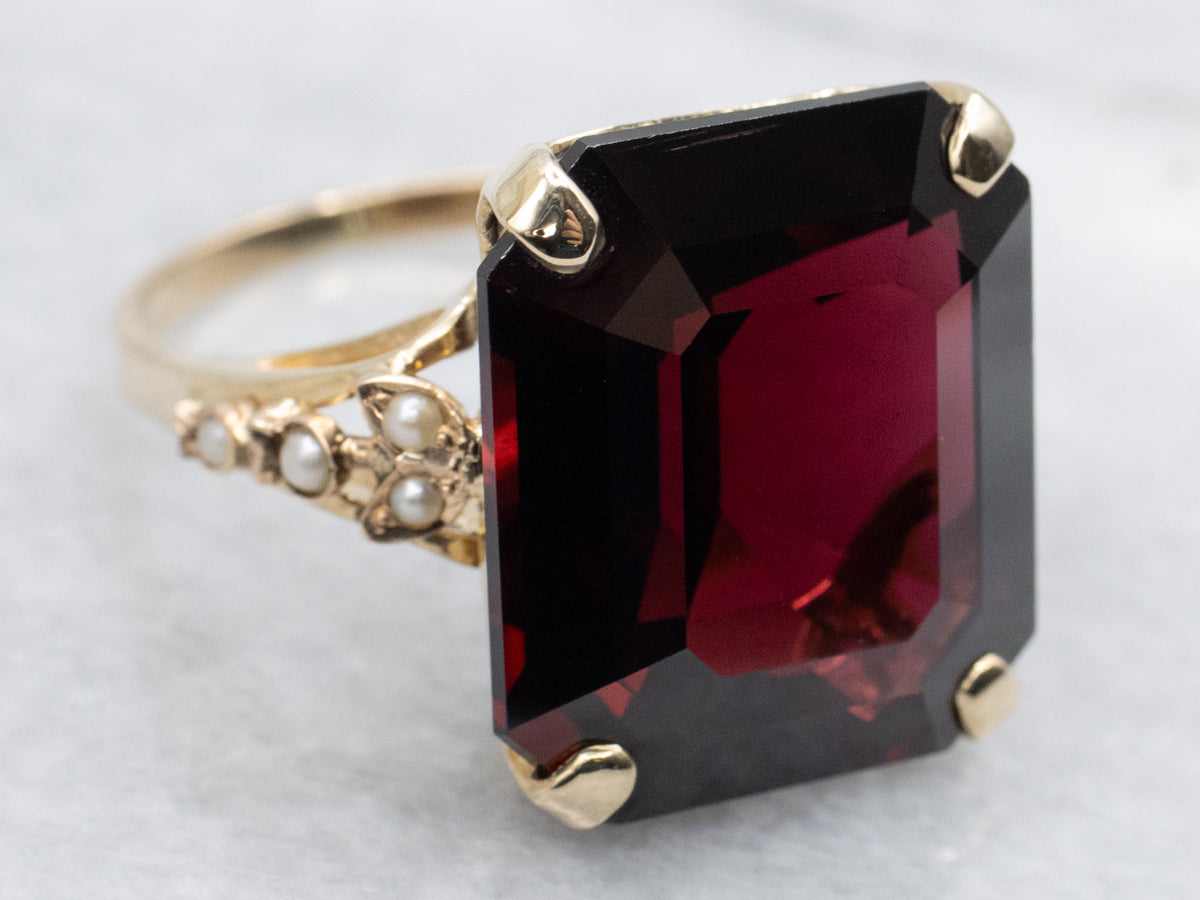 Garnet and Seed Pearl Accent Gold Cocktail Ring