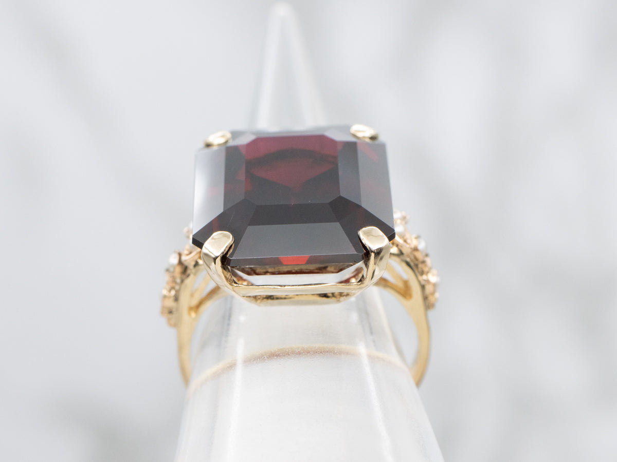 Garnet and Seed Pearl Accent Gold Cocktail Ring