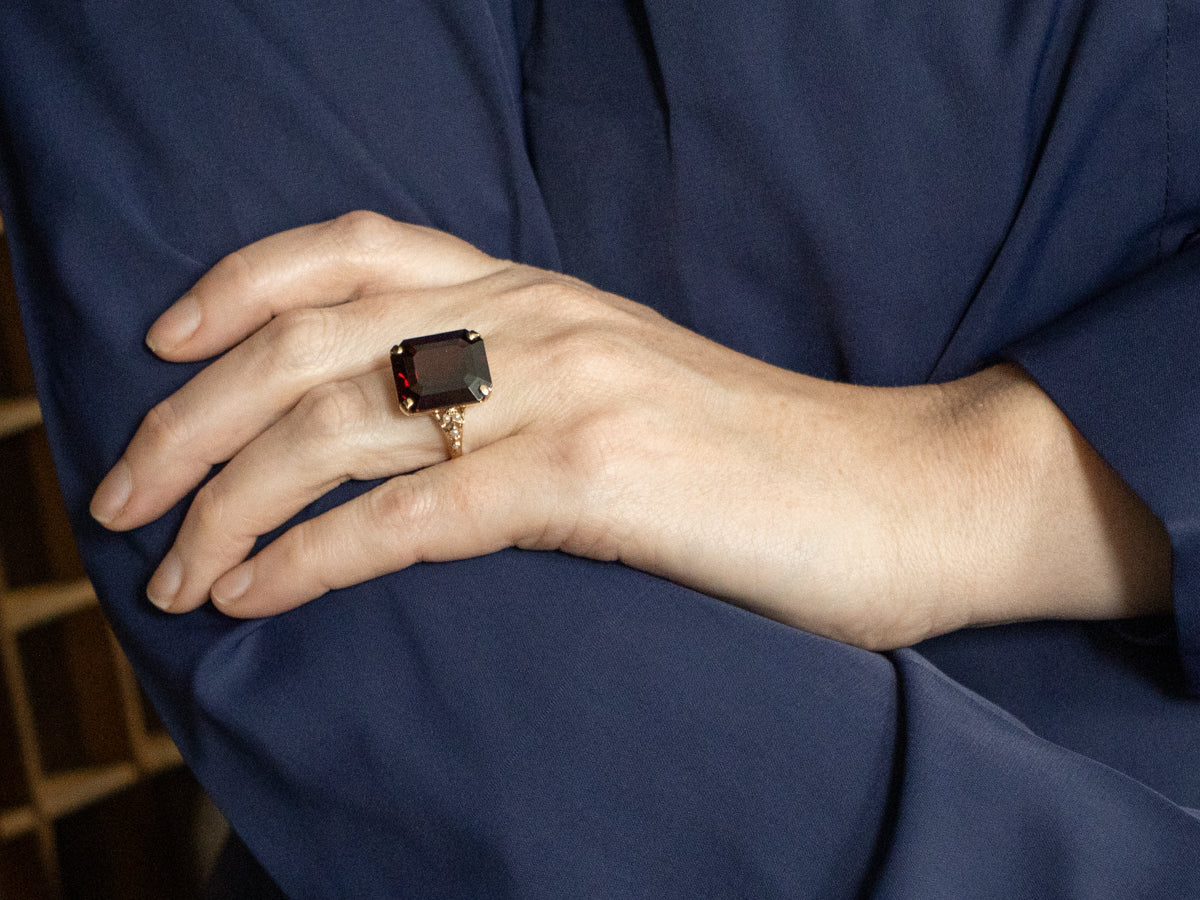 Garnet and Seed Pearl Accent Gold Cocktail Ring