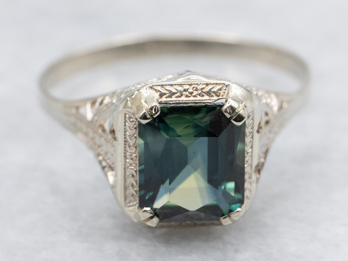 Art Deco Bi-Color Sapphire Solitaire Engagement Ring