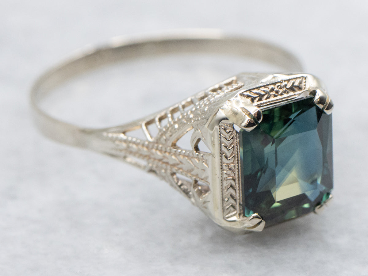 Art Deco Bi-Color Sapphire Solitaire Engagement Ring