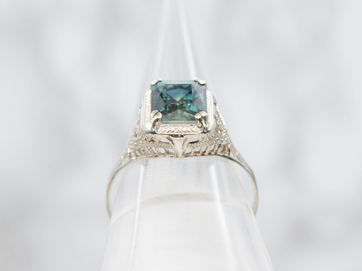 Art Deco Bi-Color Sapphire Solitaire Engagement Ring