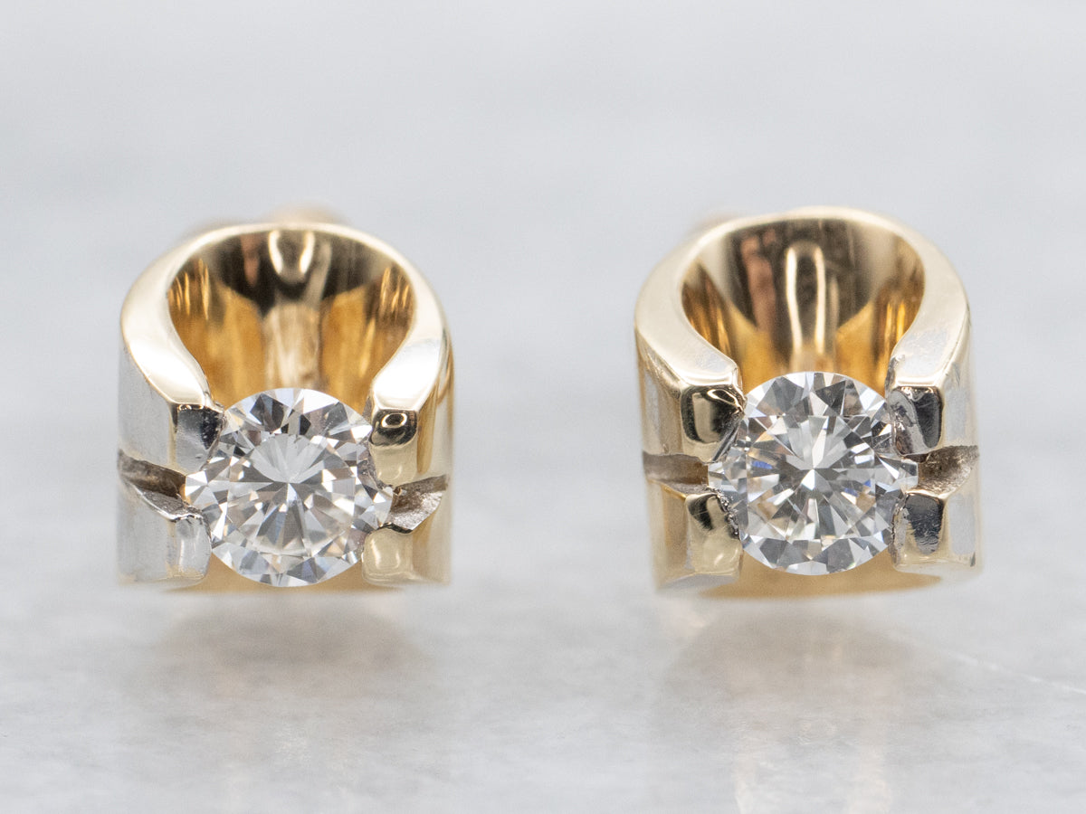 Gold Diamond Solitaire Screw Back Stud Earrings