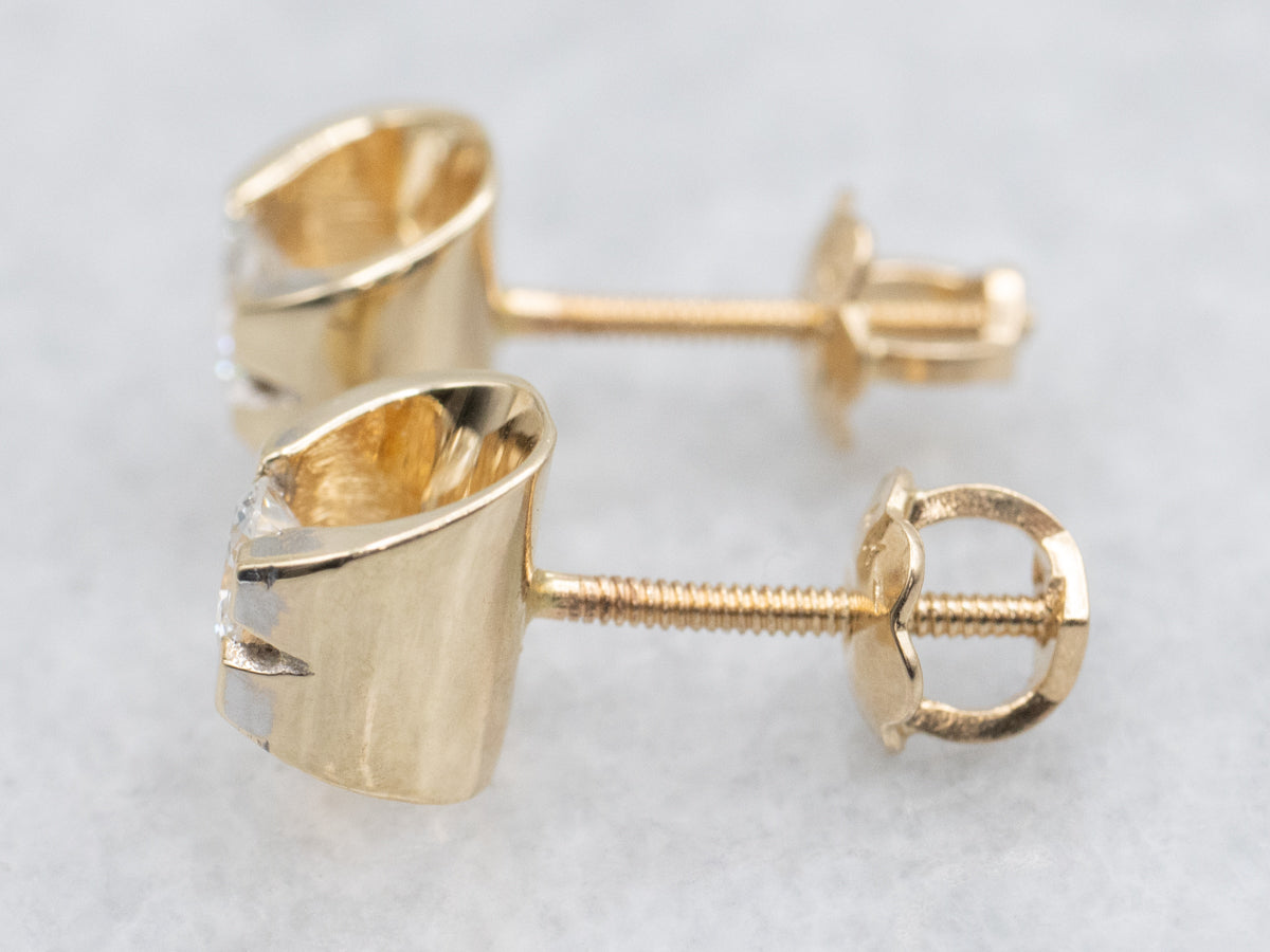 Gold Diamond Solitaire Screw Back Stud Earrings